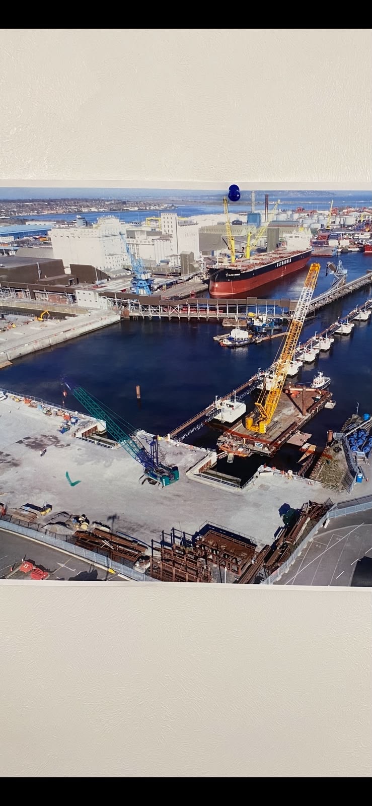 Aerial view of Dublin Port harbour and construction works